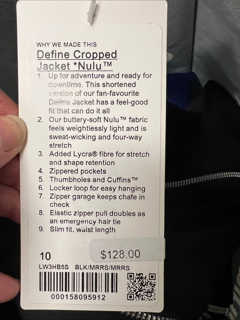 Lululemon Nulu Cropped Define Jacket Black Mirror Silver Size 10 NWT - Picture 6 of 7